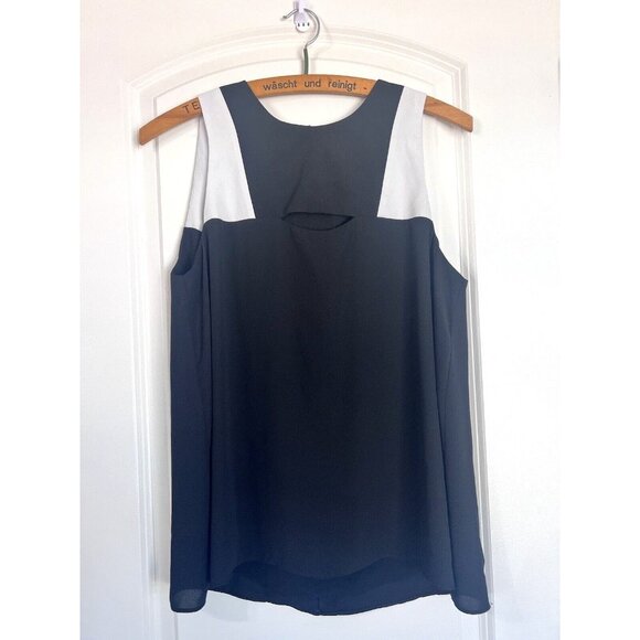 BCBG Max Azria Top Black Geometric Cut Out Blouse Tank Small Chiffon‎ - Picture 1 of 10